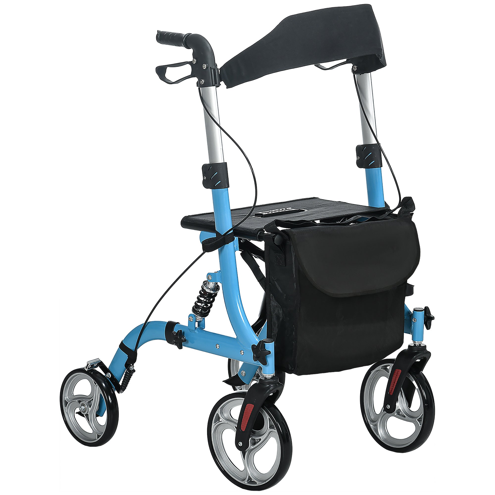 Rollator Walker with Seat and Backrest. Adults, 300lb Capacity, Blue