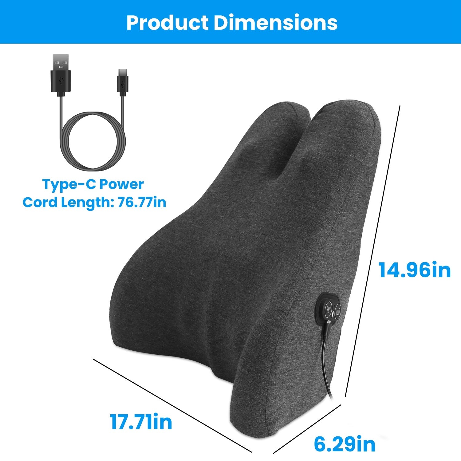 Back Support Cushion With Vibration. Lumbar Support Pillow.