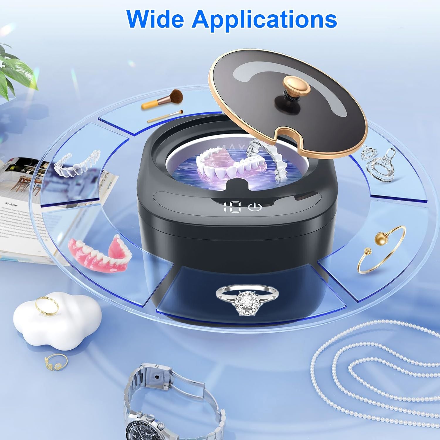 45kHz Ultrasonic Cleaning Machine for Retainers, Denture, Mouthguard, Aligners, Dental Trays, Braces, Rings, Jewelry etc