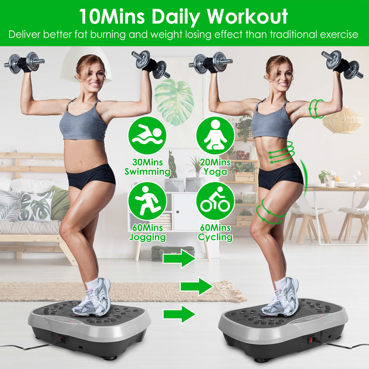 Vibration Plate Exercise Machine With Resistant Bands / Remote Control