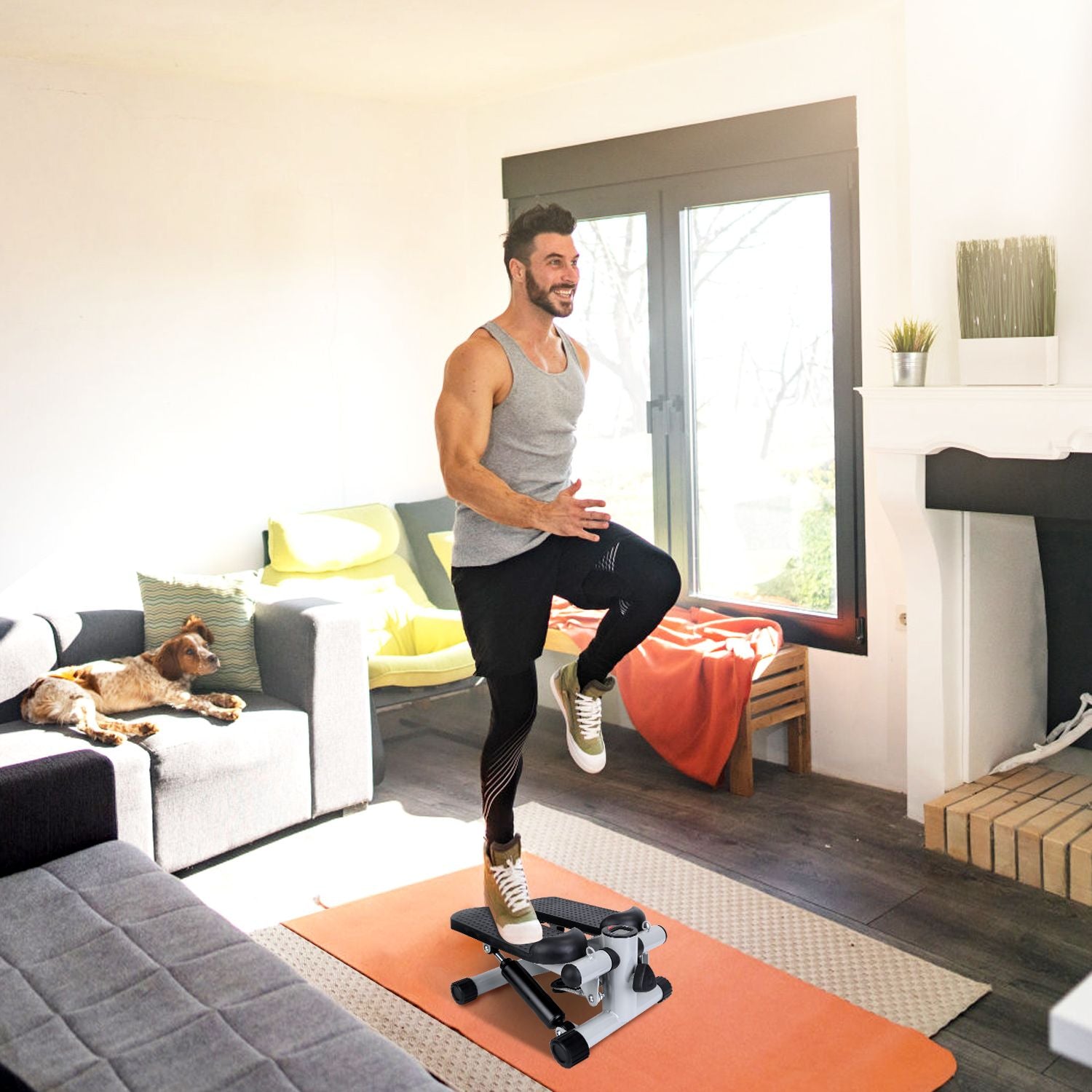 Exercise Mini Fitness Stepper with 2 Resistance Bands and LCD Monitor