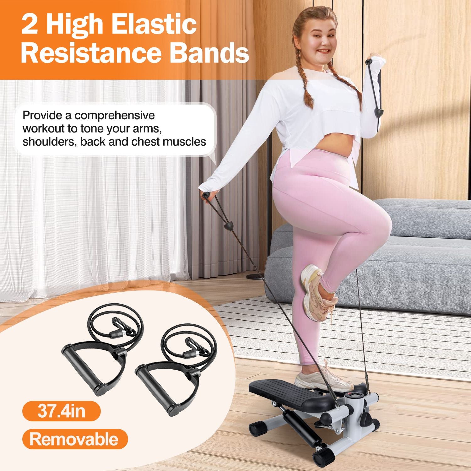 Exercise Mini Fitness Stepper with 2 Resistance Bands and LCD Monitor