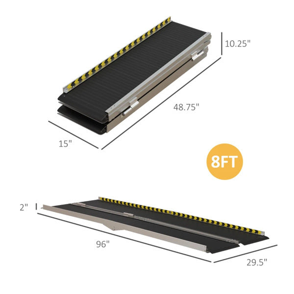 8FT Foldable Threshold Ramp with Non-Slip Surface, Wheelchair Ramp, Aluminum Handicap Ramp