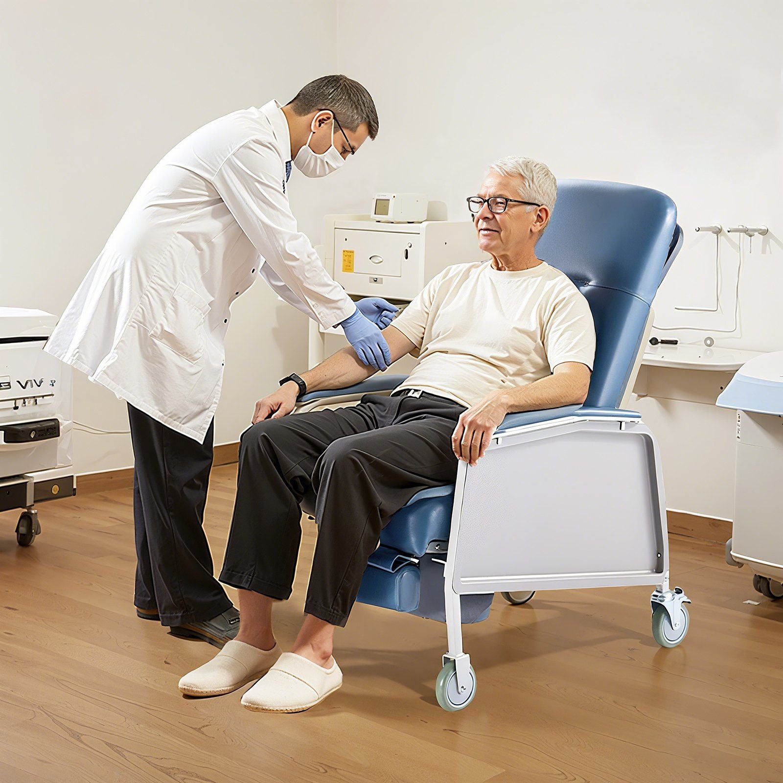 Geriatric Chair Recliner with Tray & 4 Wheels