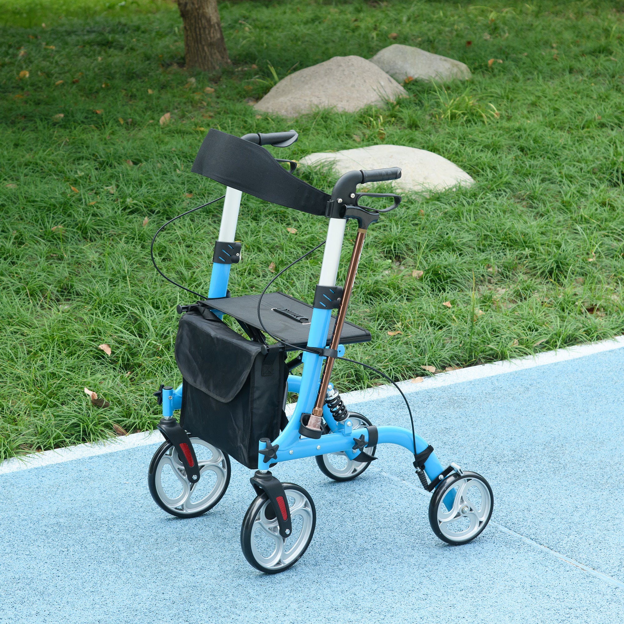 Rollator Walker with Seat and Backrest. Adults, 300lb Capacity, Blue