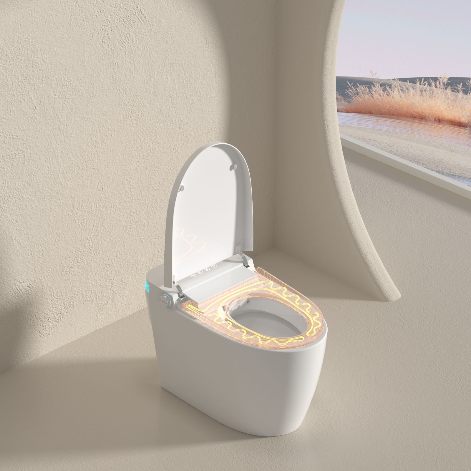 Smart Toilet with Voice Control and Bubble Shield, Heated Bidet Seat, Warm Air Dryer