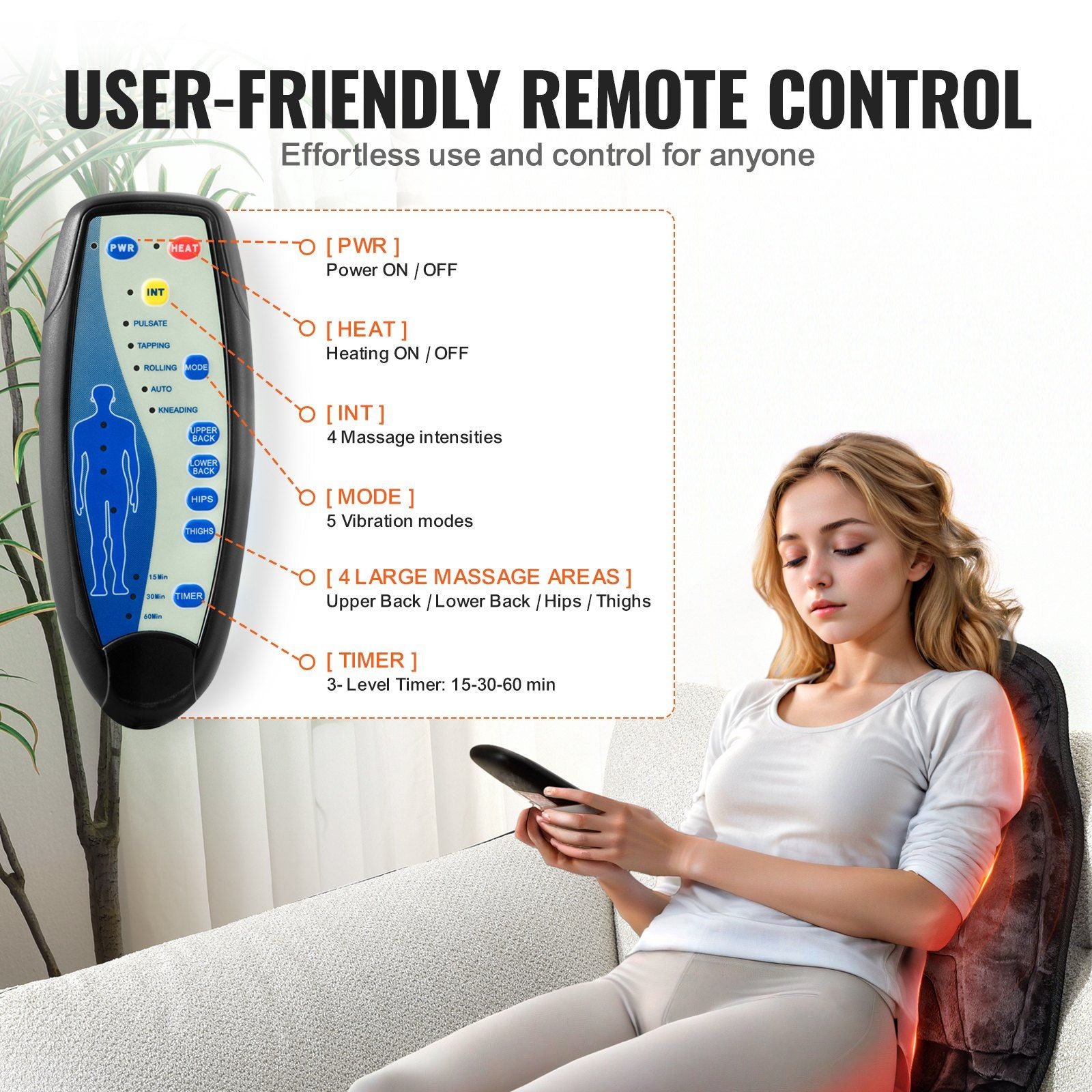 Heated Vibrating Massage Seat - Mat with 5 Modes & 4 Intensities