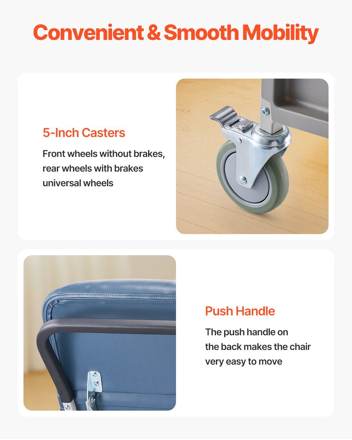 Geriatric Chair Recliner with Tray & 4 Wheels