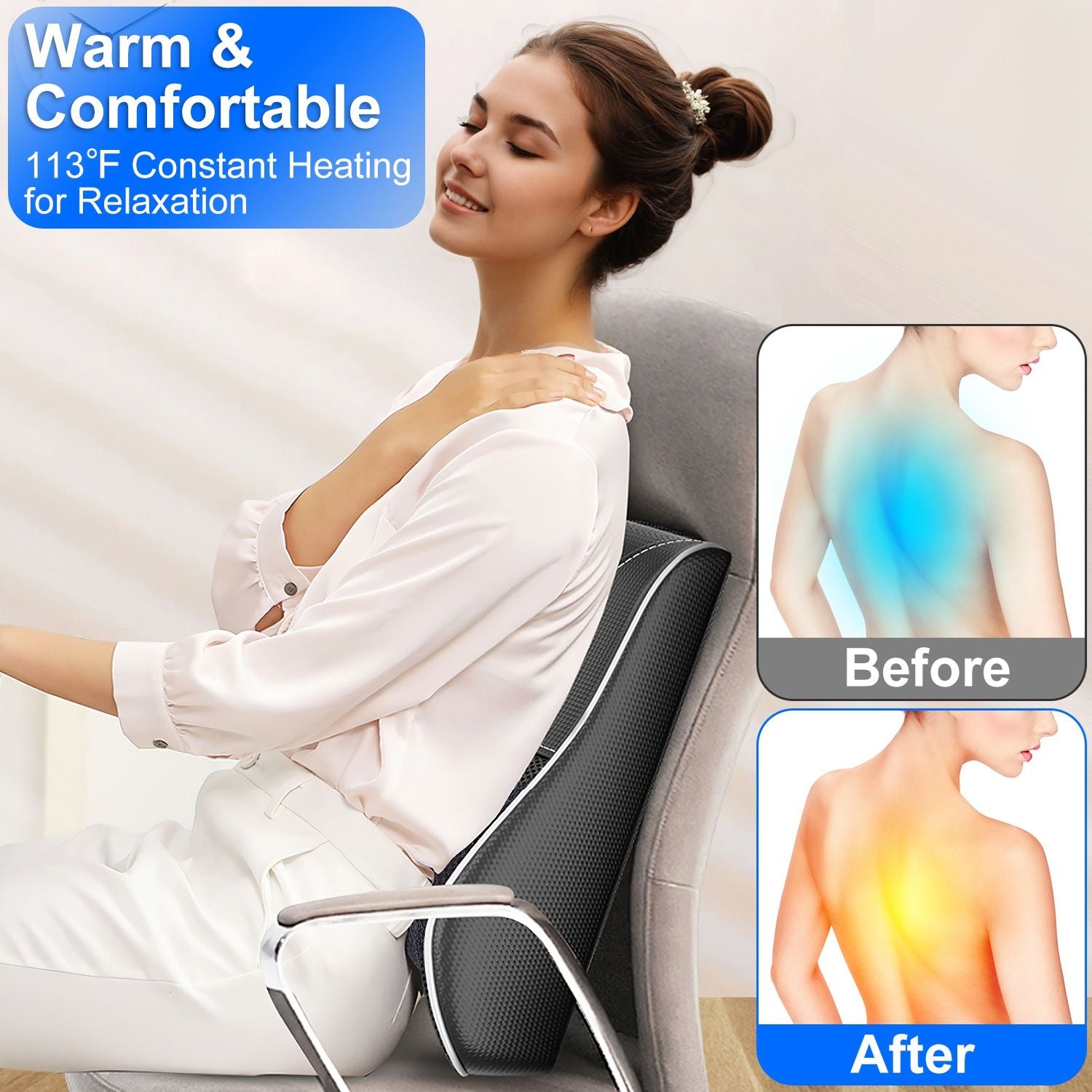Back Massager with Heat 3D Kneading Massage Pillow