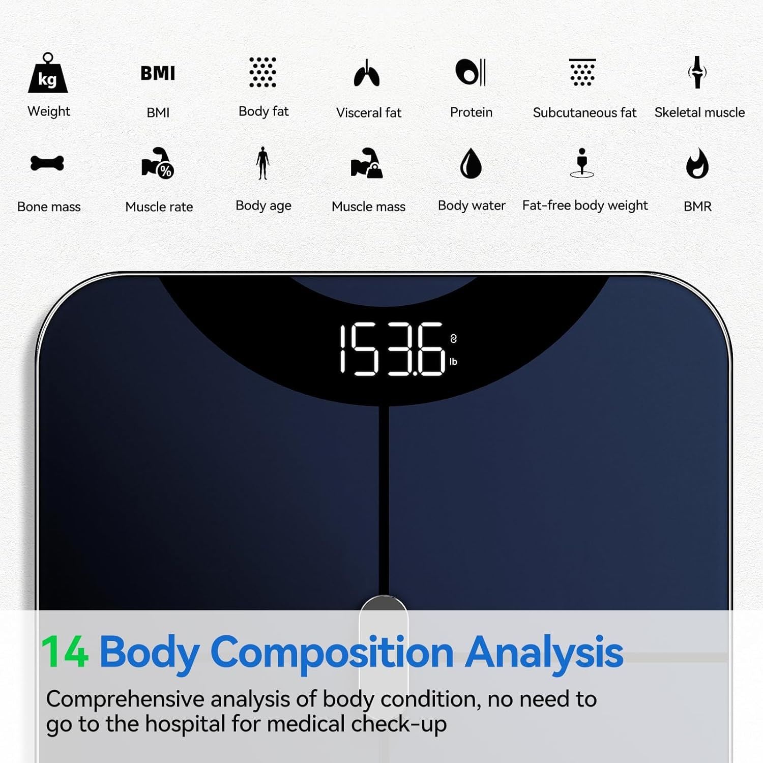 Digital Scale With BMI, Body Fat, Muscle Mass 13-Measurement With Fitness Splay