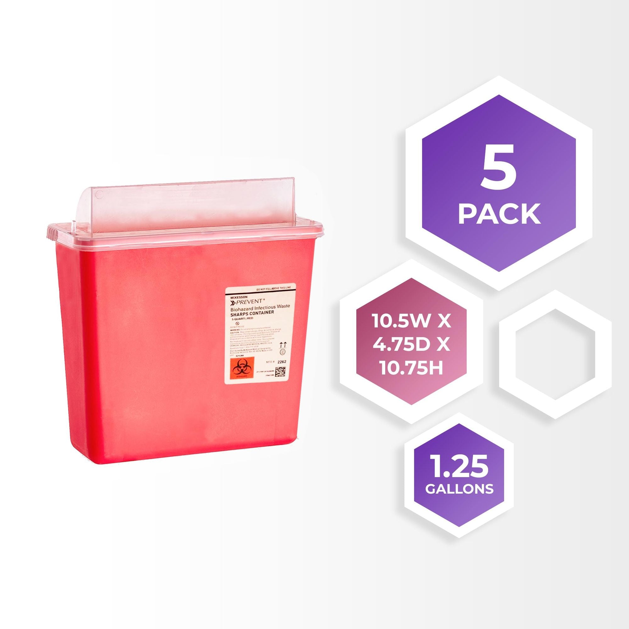 Pack of 5 Plastic Needle Disposal Containers - Biohazard Containers for Home Use