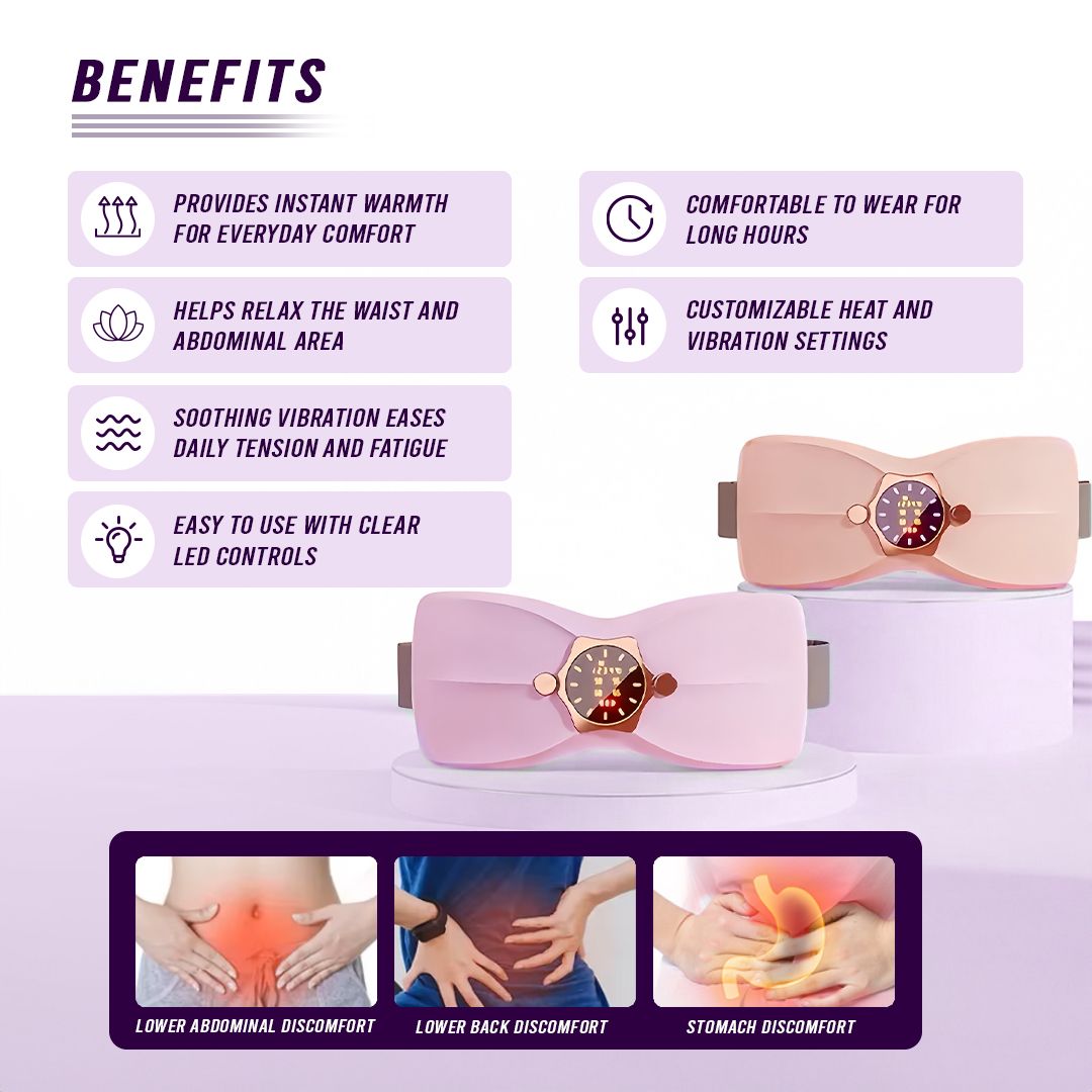 Menstrual Heating Pad with 4 Heat Levels and 4 Vibration Massage Modes for Targeted Period Cramp, Waist, Lower Back, and Abdominal Pain Relief
