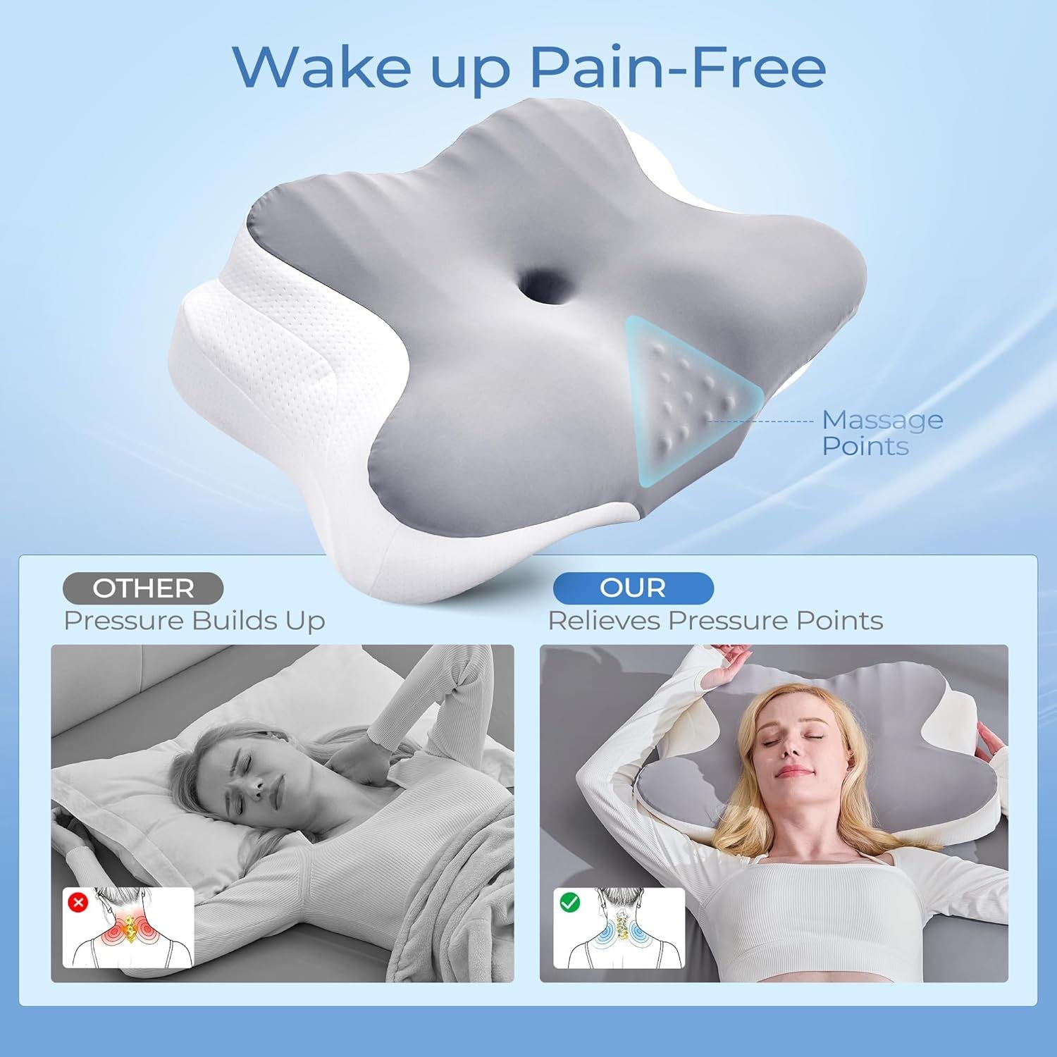 Ergonomic Cervical Neck Memory Foam Pillow with Massage Nodes Pillow for Sleeping