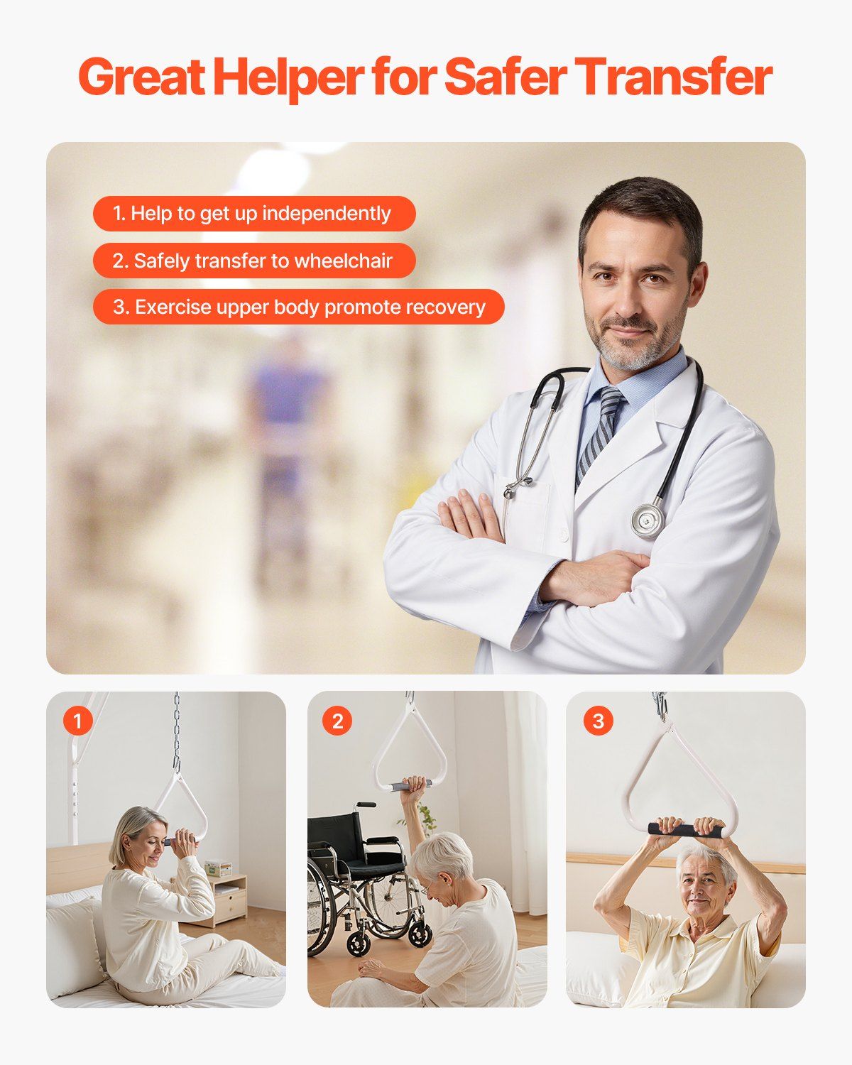 Trapeze Bar for Bed Mobility - 250LBS Bed Trapeze with Clamp and Floor Stand