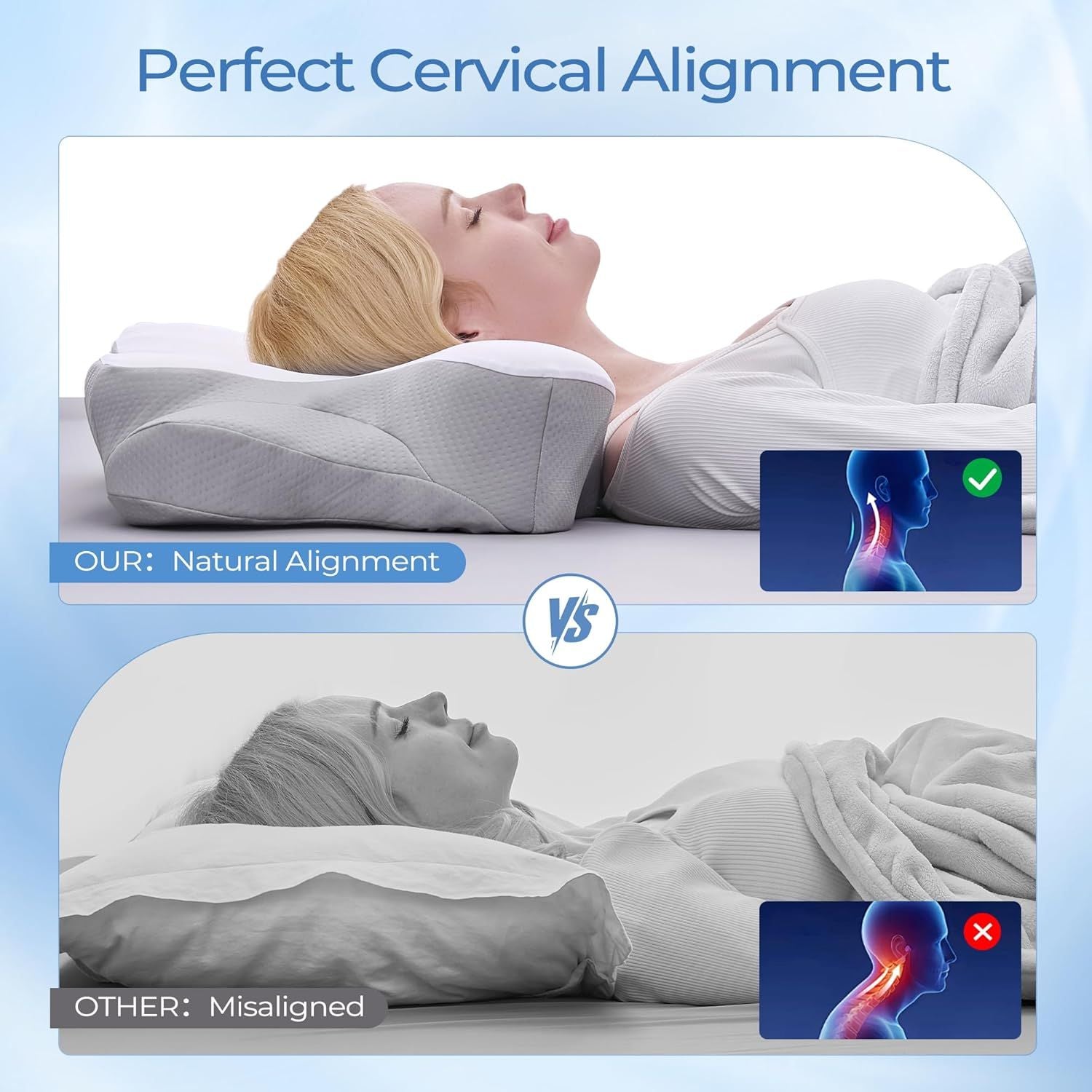 Ergonomic Cervical Neck Memory Foam Pillow with Massage Nodes Pillow for Sleeping