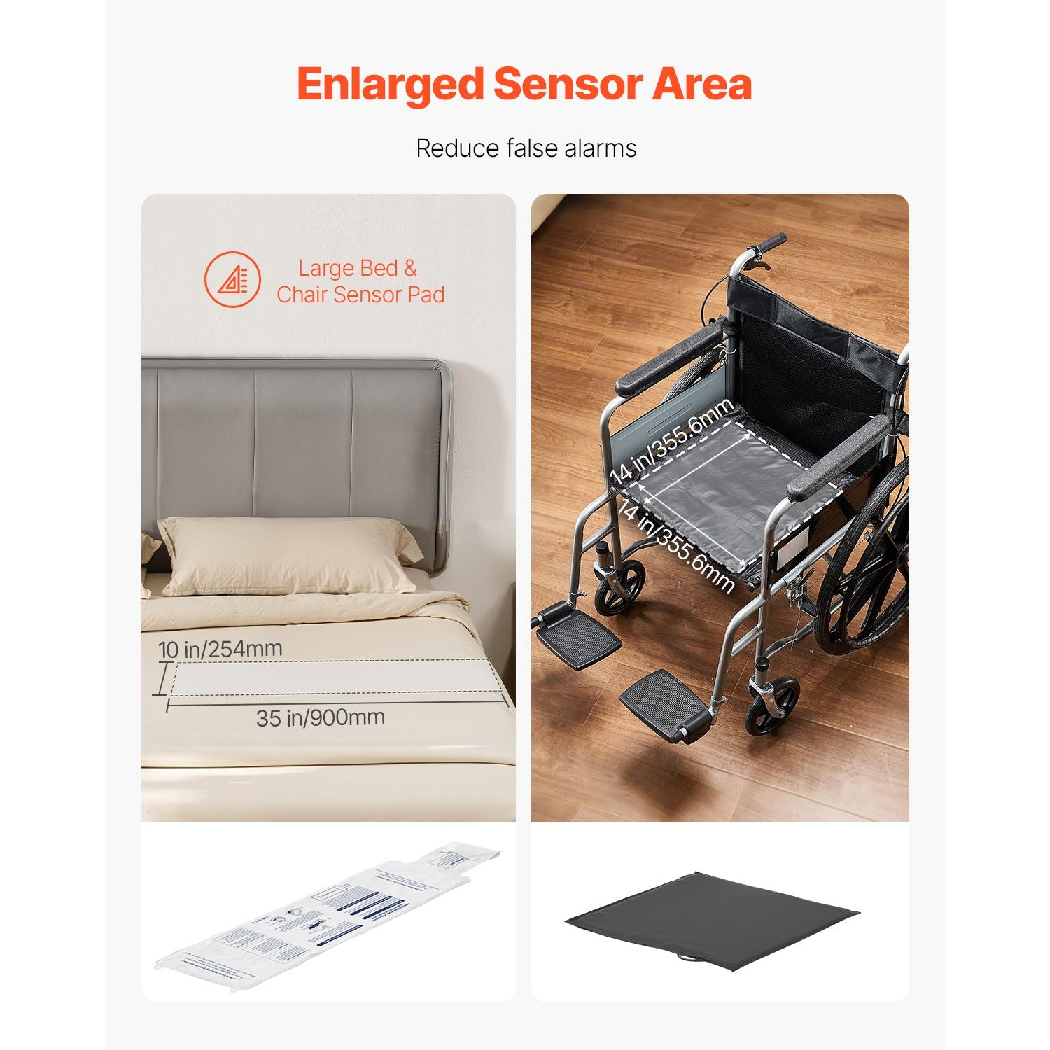 Wireless Bed and Chair Sensor Pad with Call Button & Pager