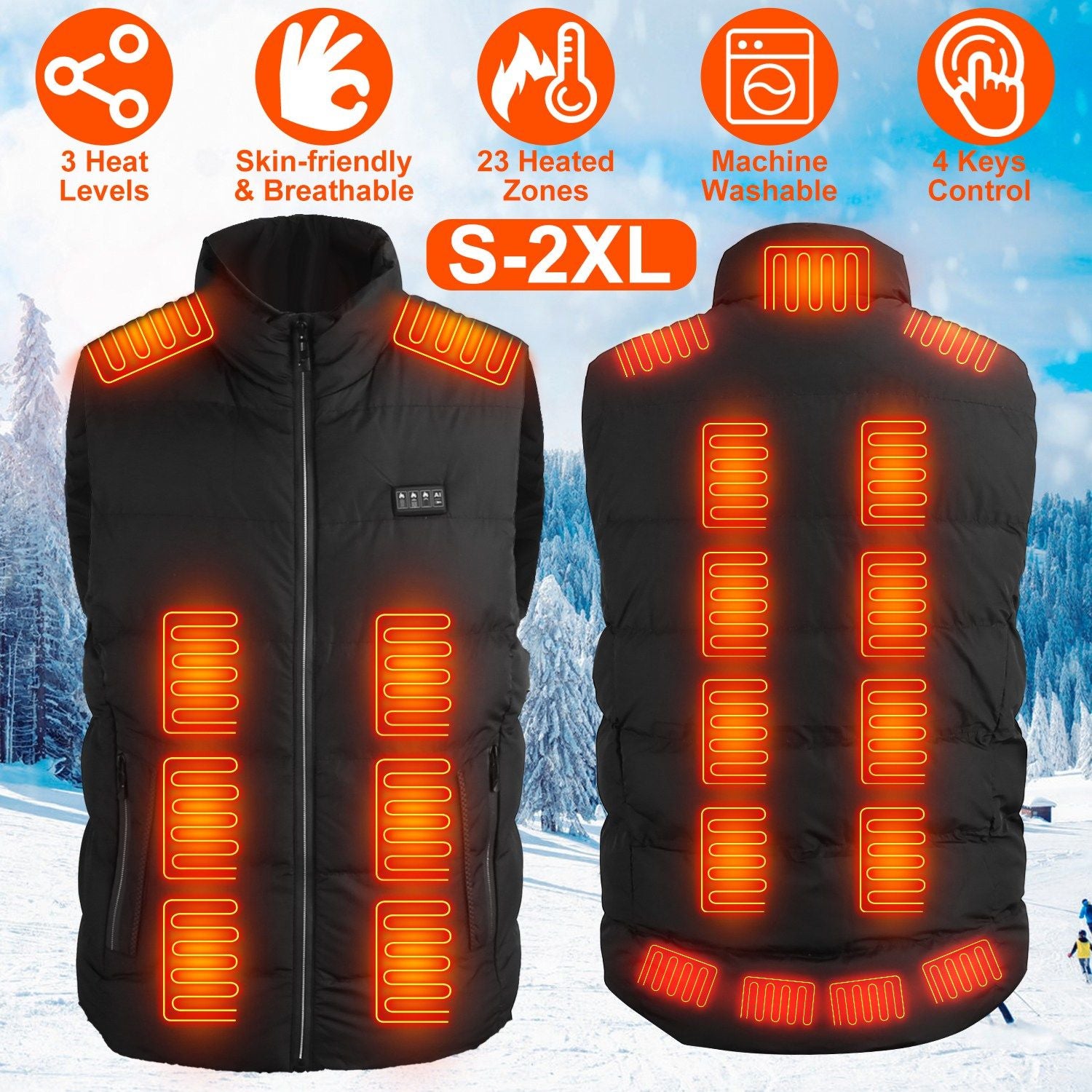 Heated Vest Men/Women with 23 Heating Zones, and 3 Heat Levels