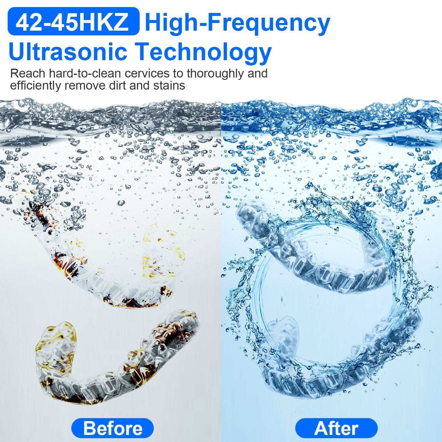 45kHz Ultrasonic Cleaning Machine for Retainers, Denture, Mouthguard, Aligners, Dental Trays, Braces, Rings, Jewelry etc