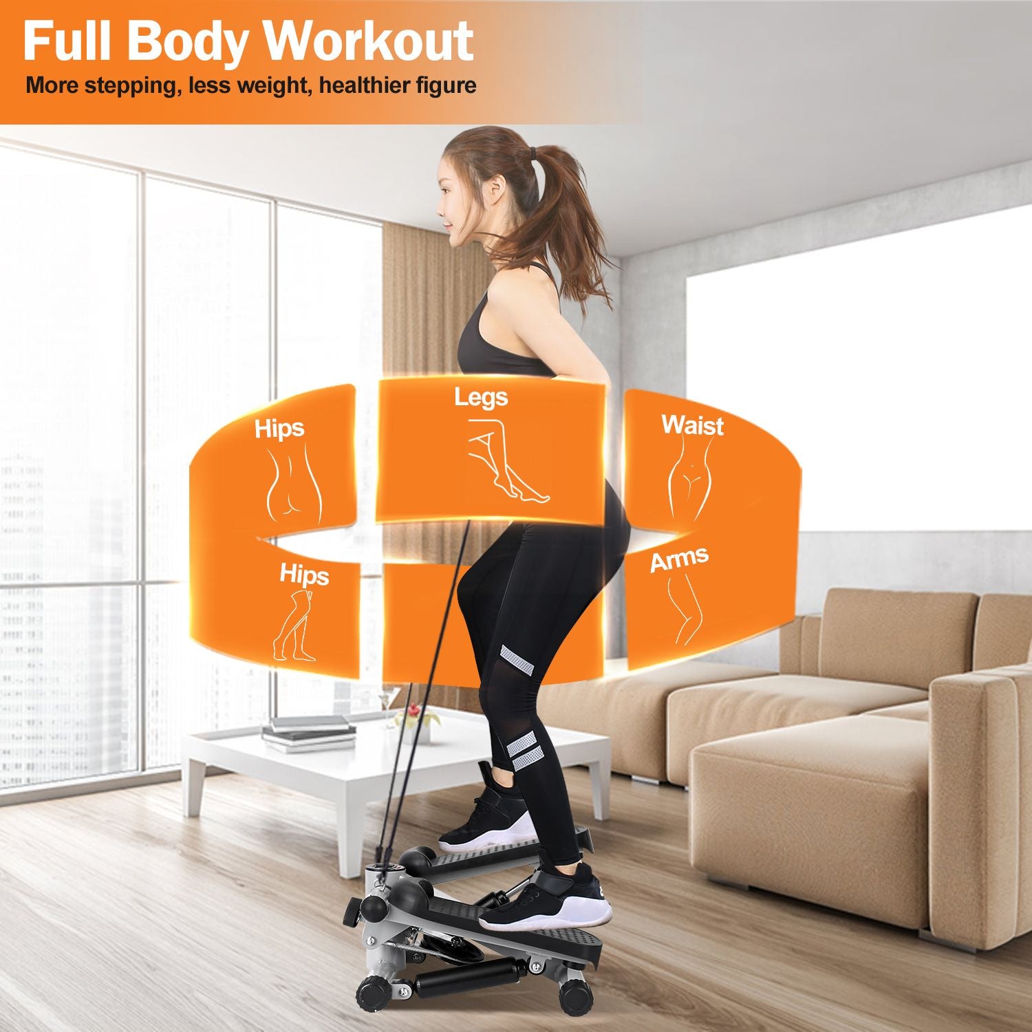 Exercise Mini Fitness Stepper with 2 Resistance Bands and LCD Monitor