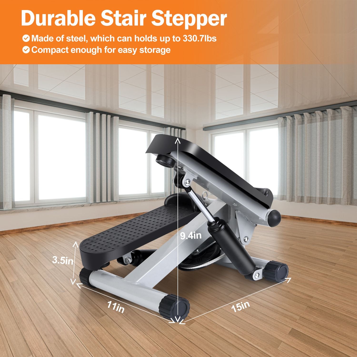 Exercise Mini Fitness Stepper with 2 Resistance Bands and LCD Monitor