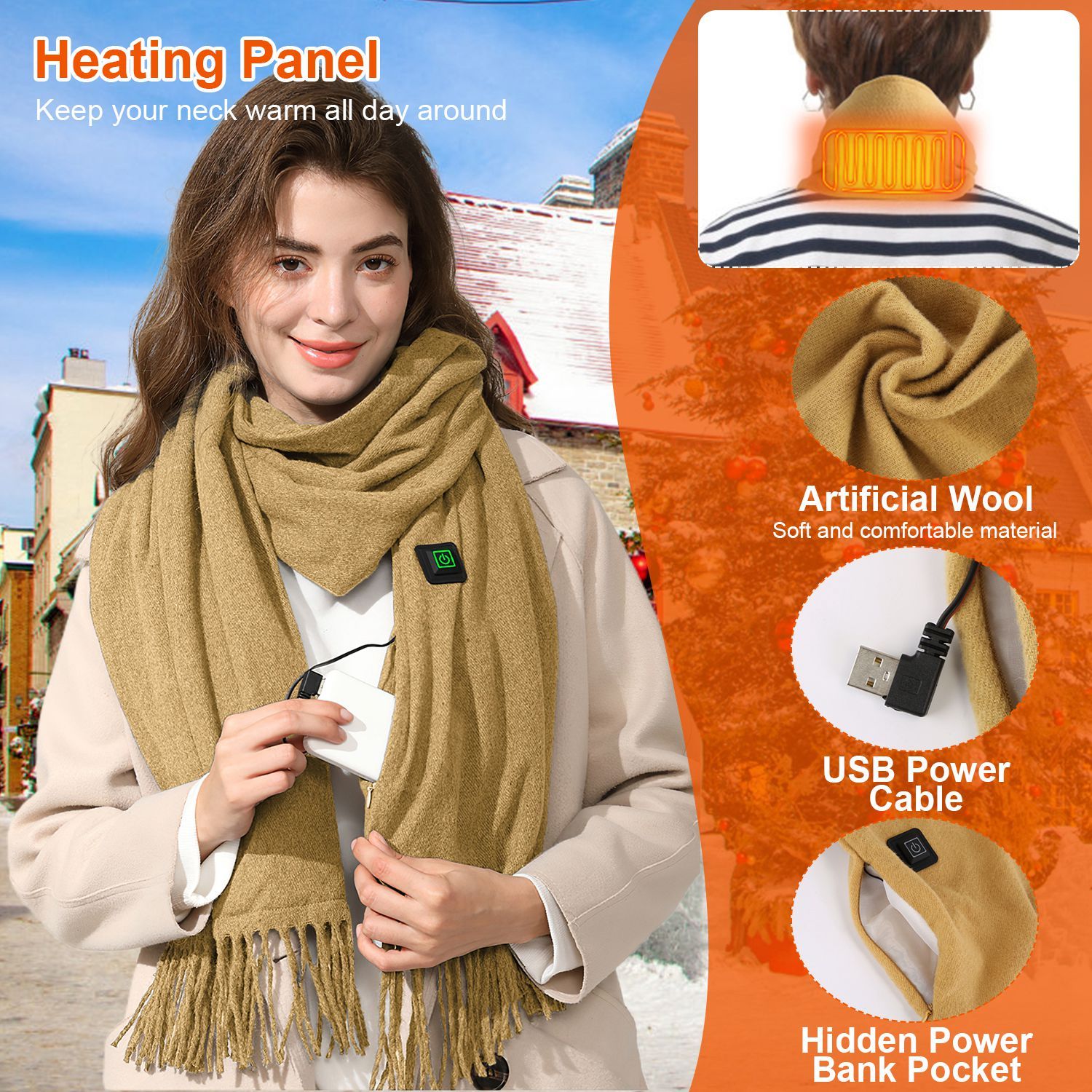 Electric Heated Winter Scarf/Shawl USB - Heating Neck Wrap Unisex