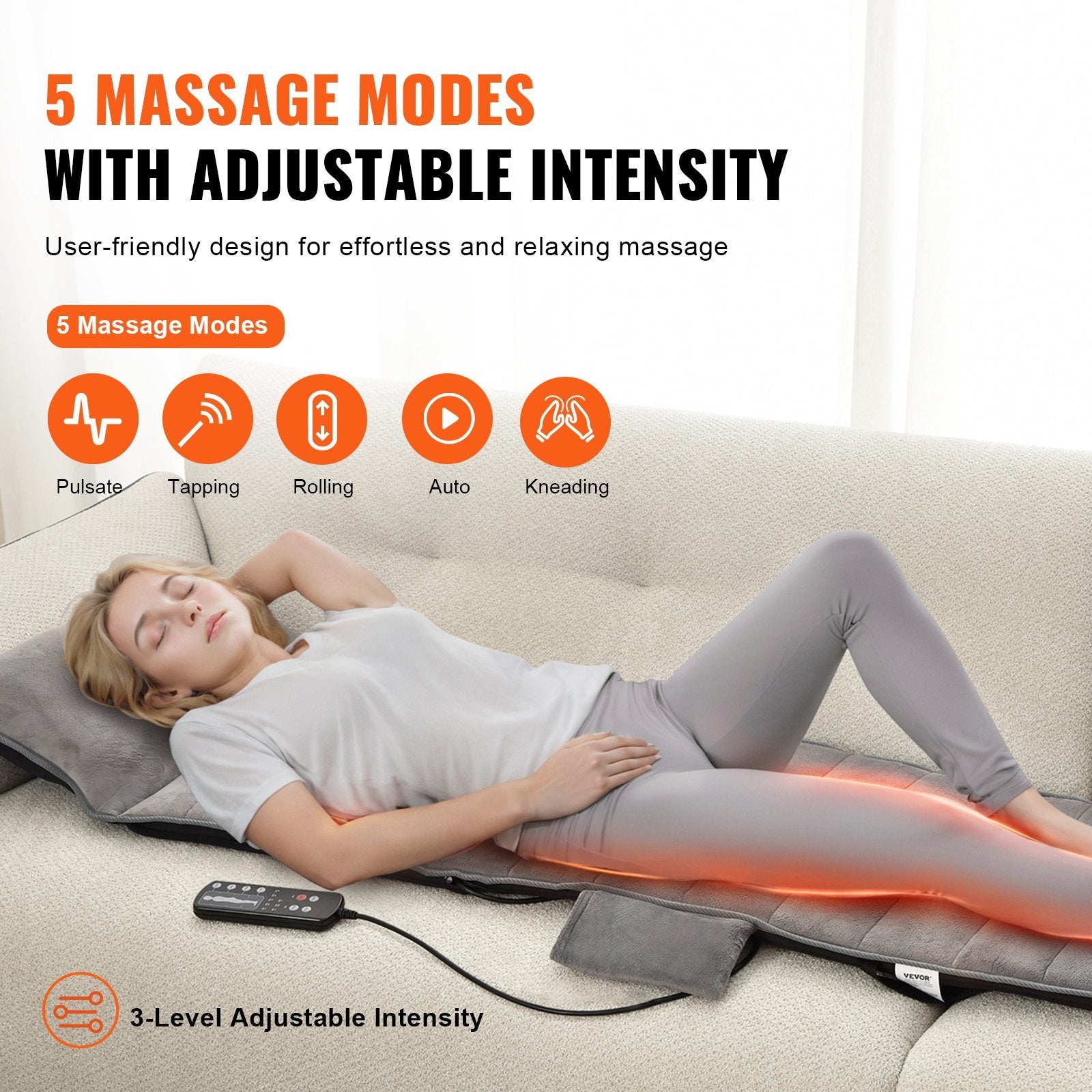 Full-Body Massage Cushion with Heat. 10 Vibration Motor Massage Cushion Pad.