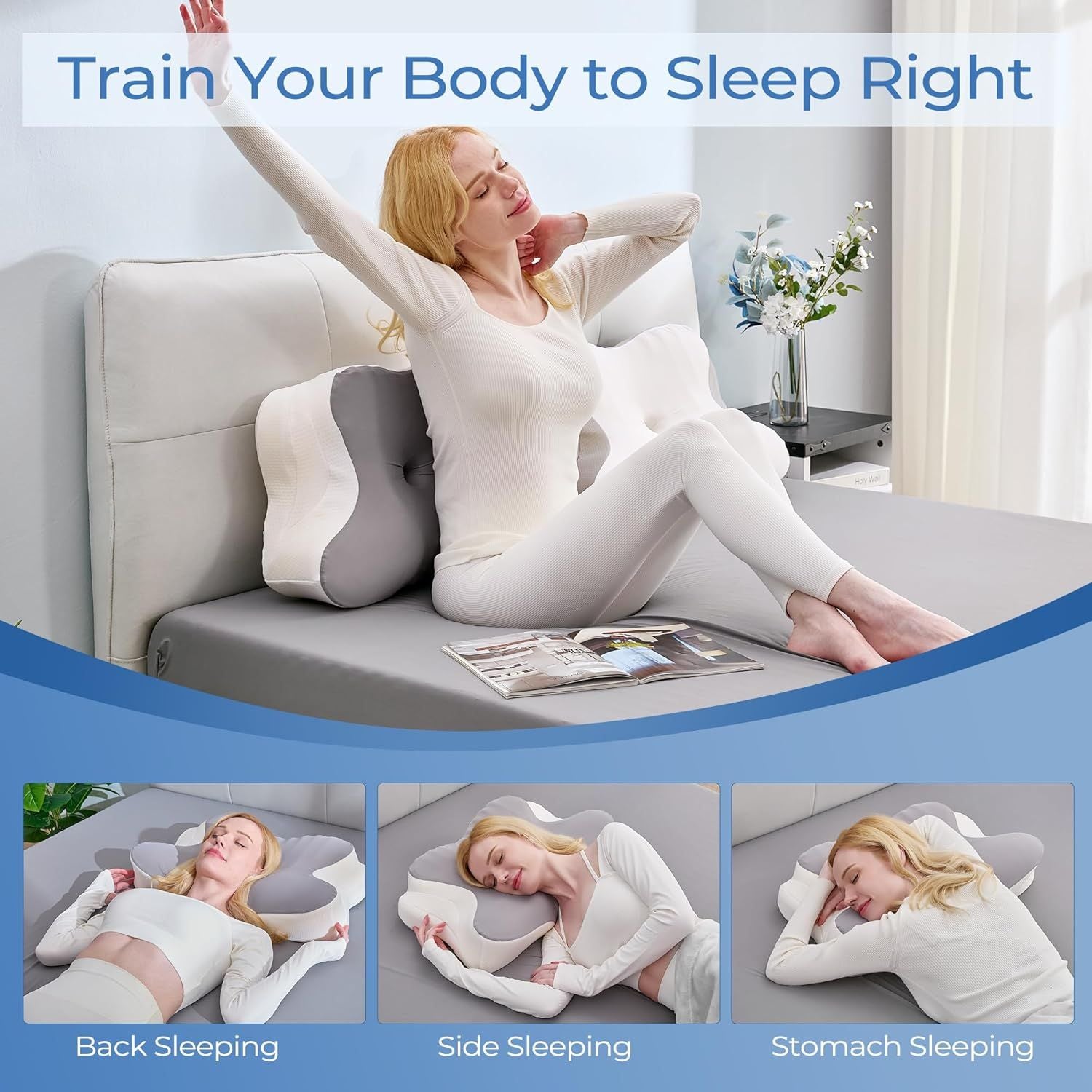 Ergonomic Cervical Neck Memory Foam Pillow with Massage Nodes Pillow for Sleeping