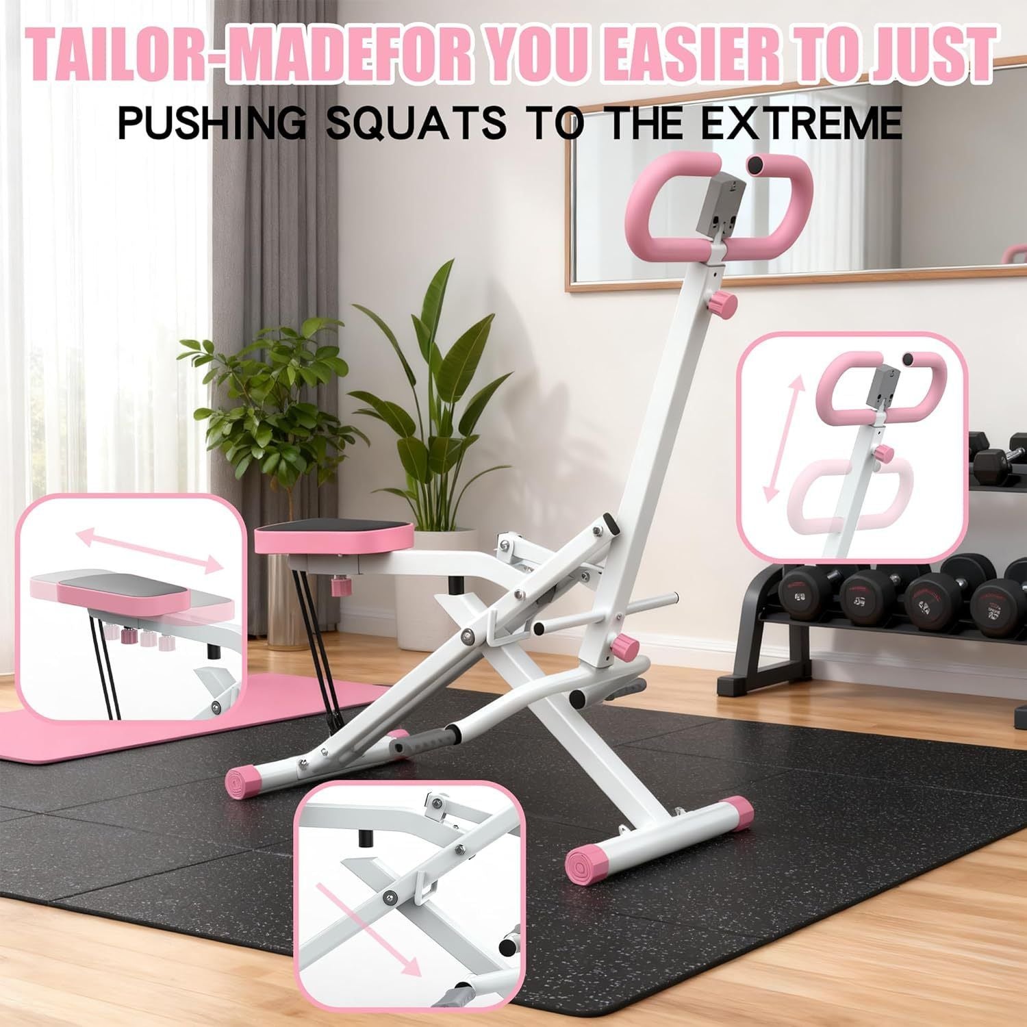 Foldable Squat Machine with Resistance Bands