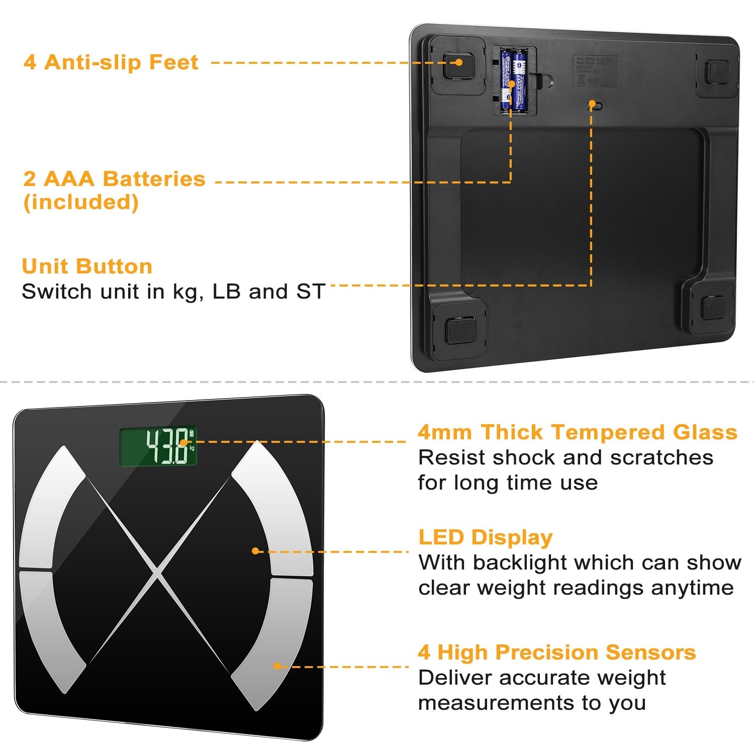 Smart body composition scale, digital fat monitor APP and, BMI analyzer.