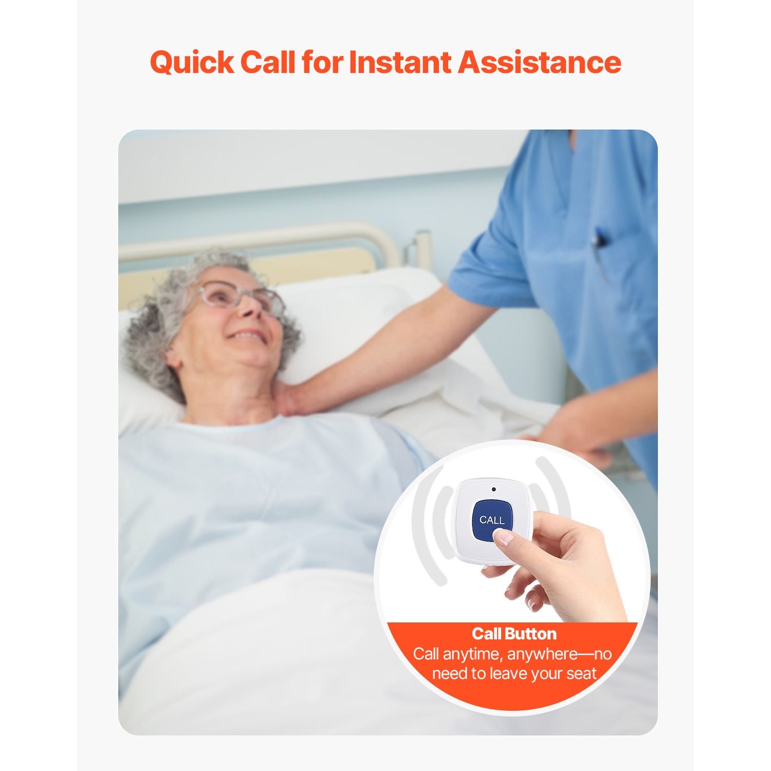 Wireless Bed and Chair Sensor Pad with Call Button & Pager