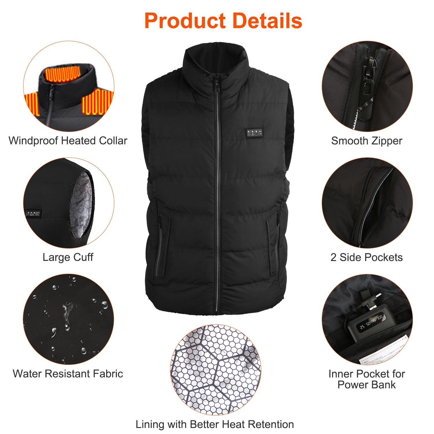 Heated Vest Men/Women with 23 Heating Zones, and 3 Heat Levels