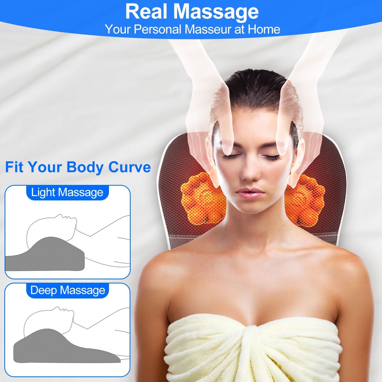 Back Massager with Heat 3D Kneading Massage Pillow