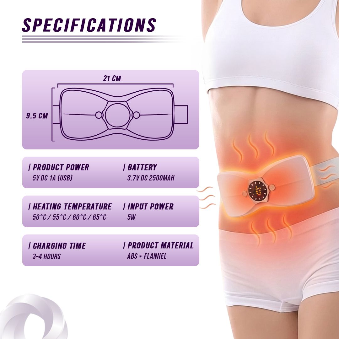 Menstrual Heating Pad with 4 Heat Levels and 4 Vibration Massage Modes for Targeted Period Cramp, Waist, Lower Back, and Abdominal Pain Relief