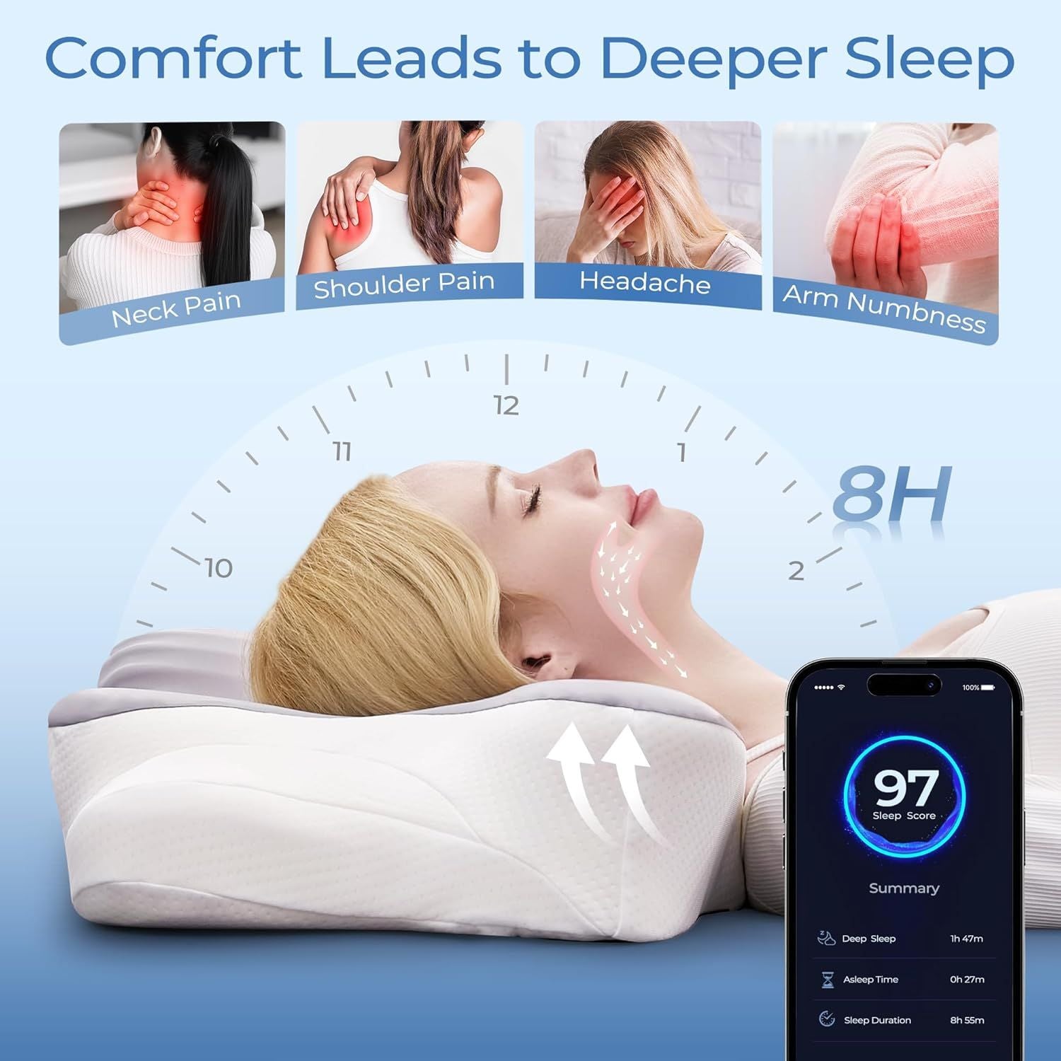 Ergonomic Cervical Neck Memory Foam Pillow with Massage Nodes Pillow for Sleeping