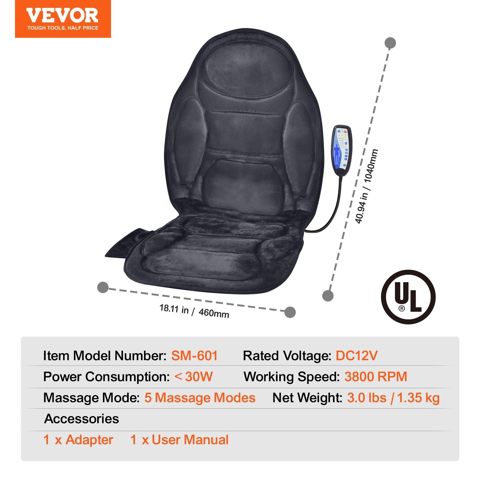 Heated Vibrating Massage Seat - Mat with 5 Modes & 4 Intensities