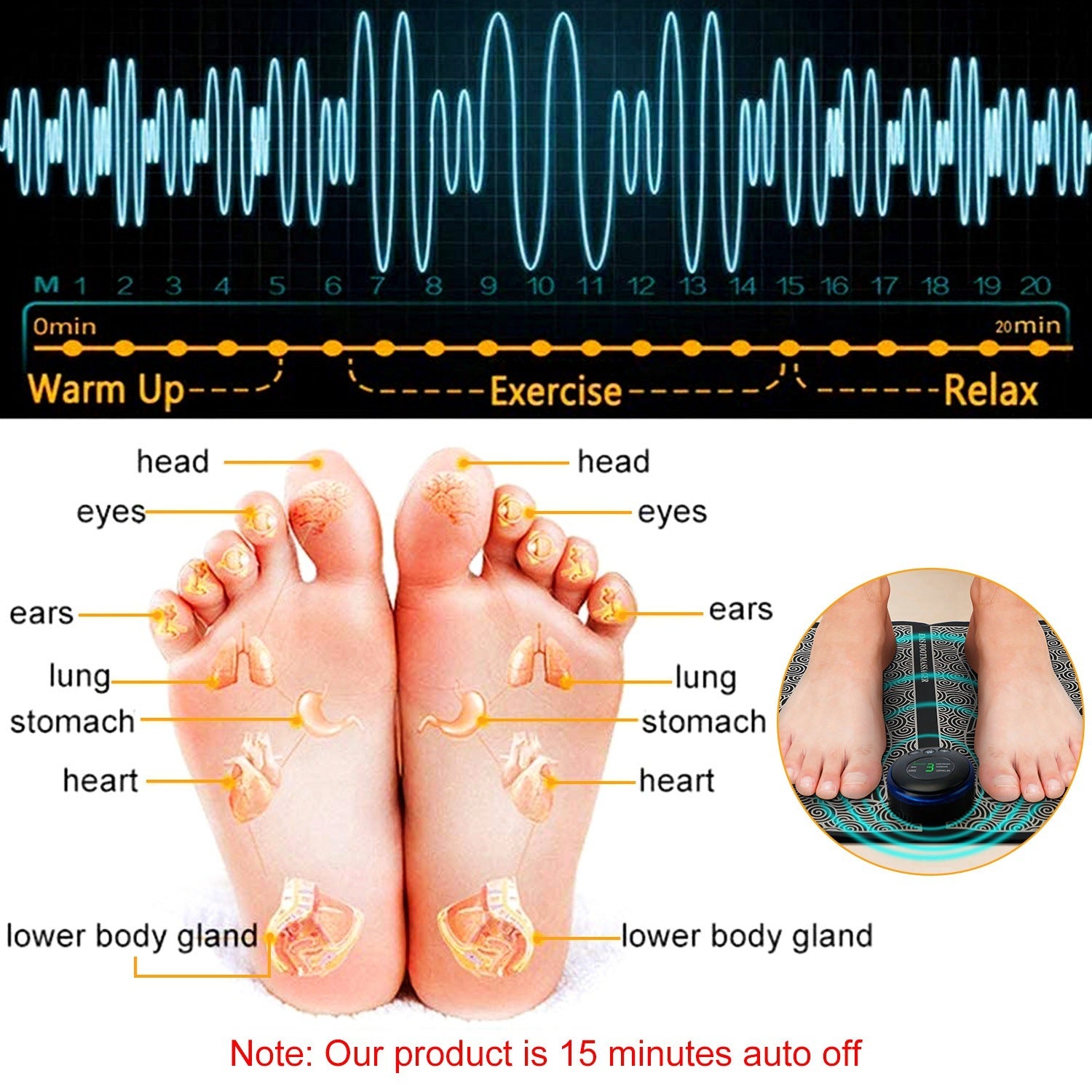 EMS Foot Massage Pad. Electric Stimulator Massager Rechargeable Unit. Leg Reshaping, Muscle Pain Relax