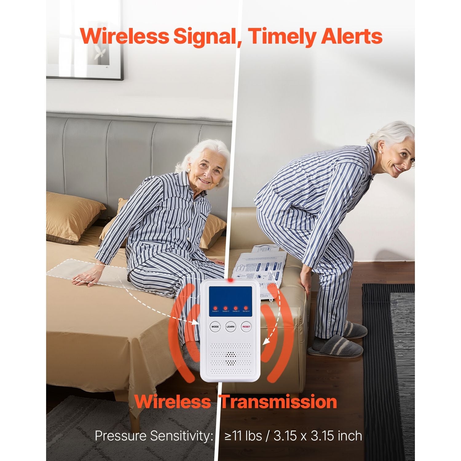 Wireless Bed and Chair Sensor Pad with Call Button & Pager