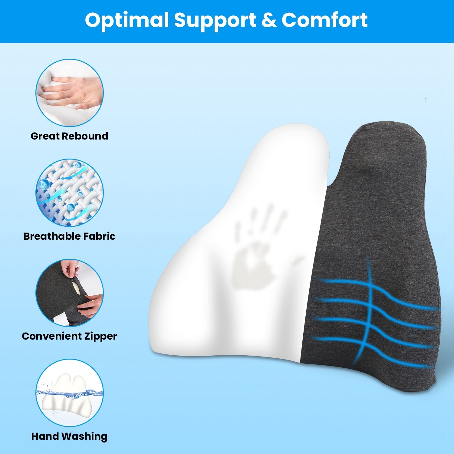 Back Support Cushion With Vibration. Lumbar Support Pillow.