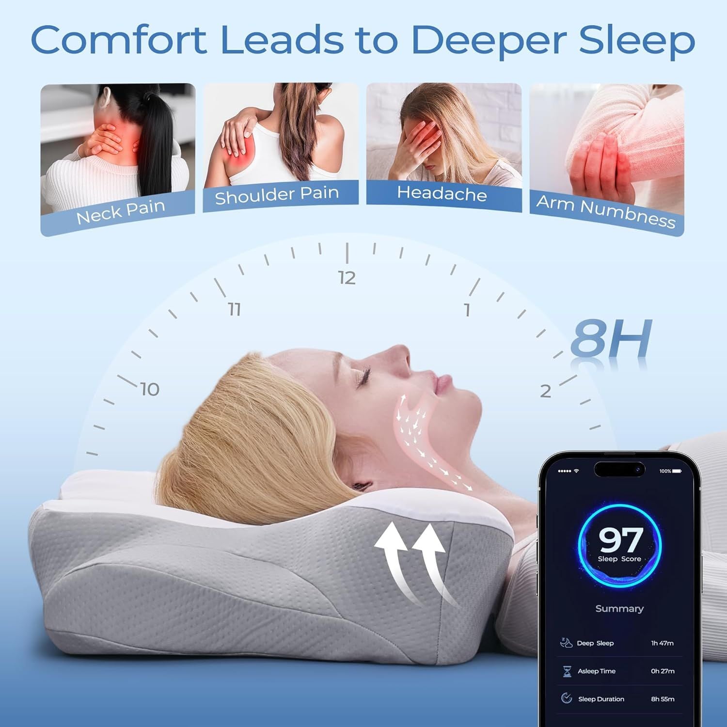 Ergonomic Cervical Neck Memory Foam Pillow with Massage Nodes Pillow for Sleeping