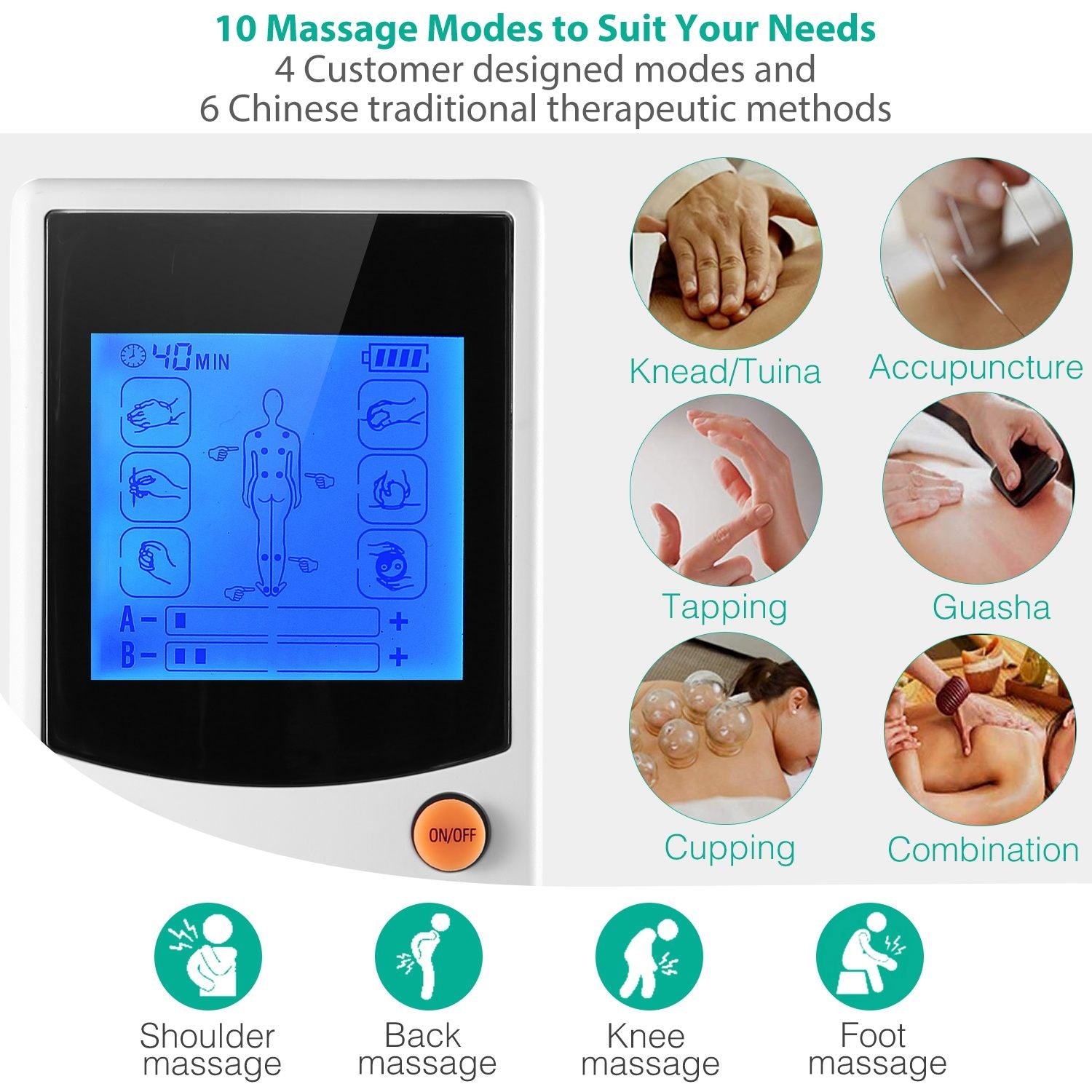 Tens Unit Machine - 10 Modes Pain Relief Body Massager Machine / Muscle Stimulator