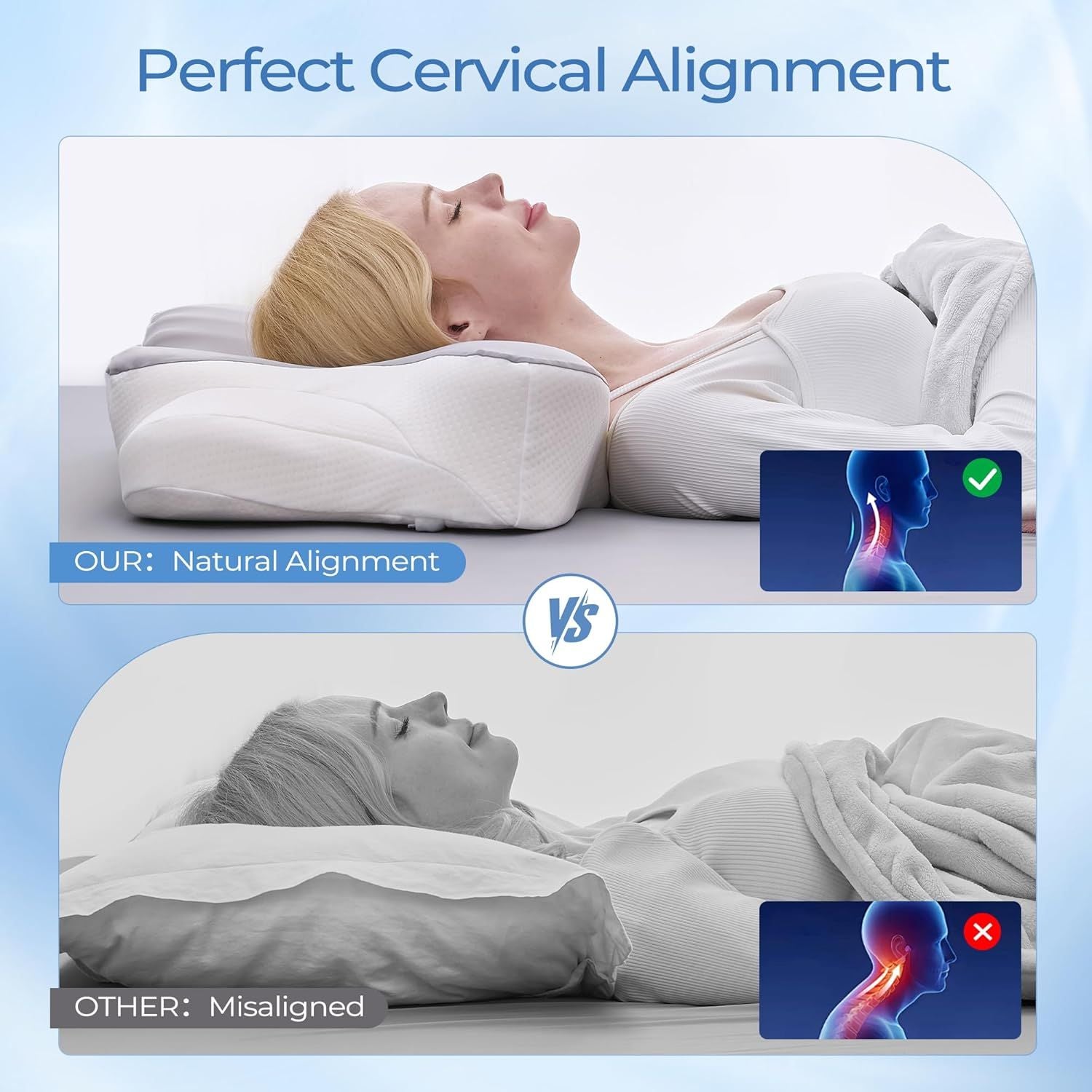 Ergonomic Cervical Neck Memory Foam Pillow with Massage Nodes Pillow for Sleeping
