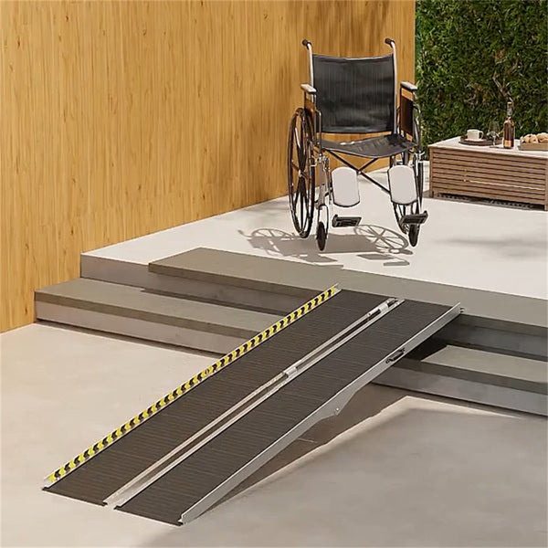 8FT Foldable Threshold Ramp with Non-Slip Surface, Wheelchair Ramp, Aluminum Handicap Ramp