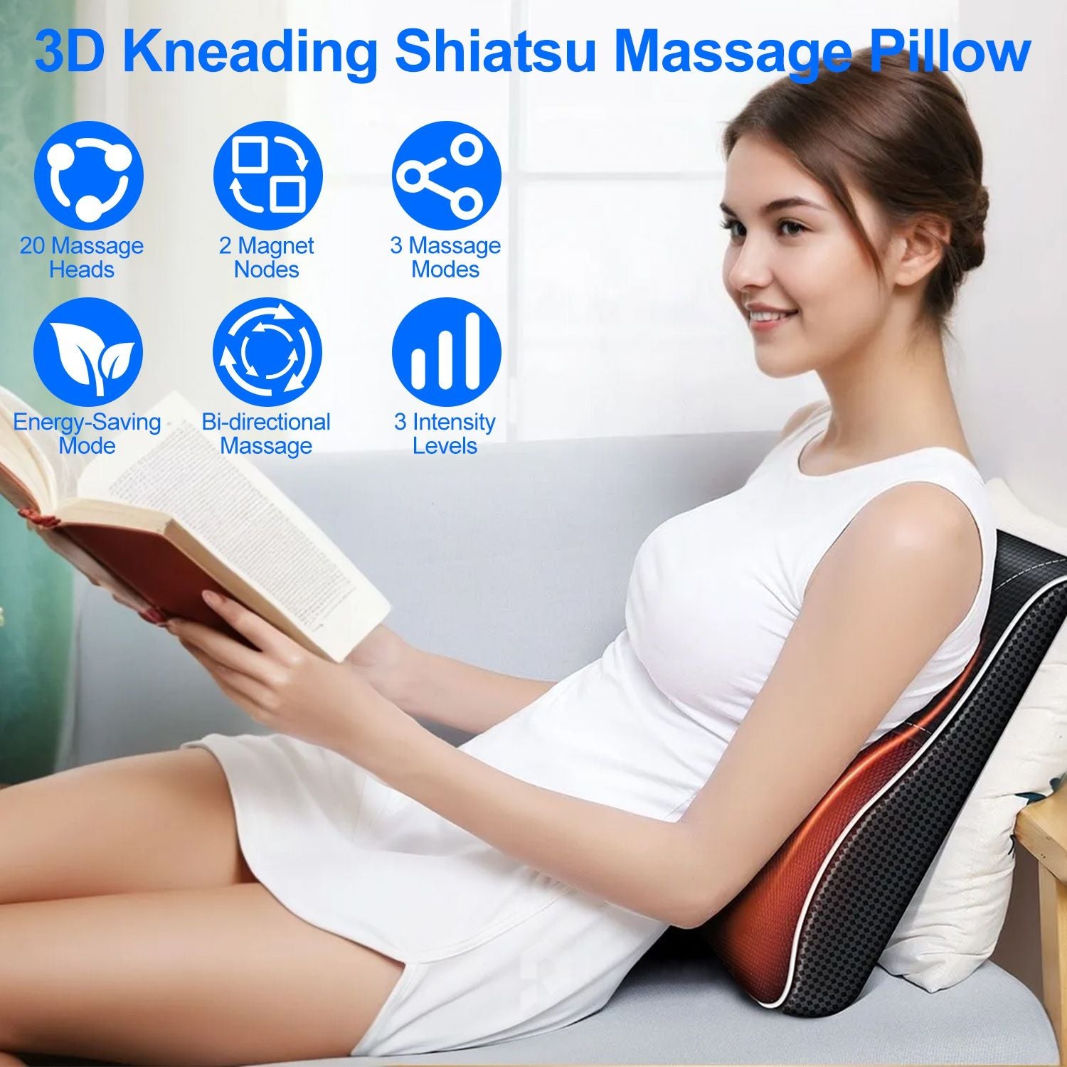 Back Massager with Heat 3D Kneading Massage Pillow