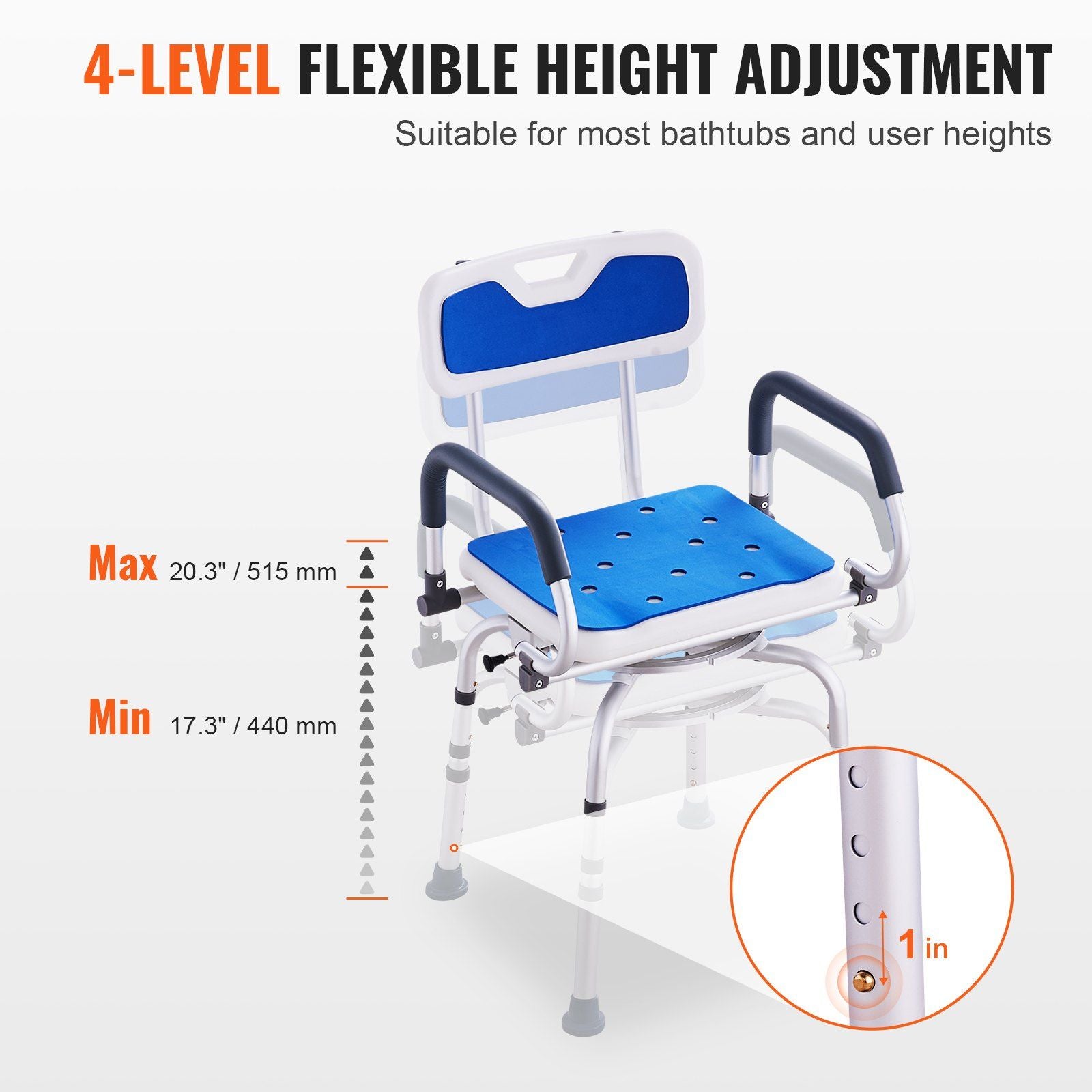 Shower Chair 360° Swivel Bathtub Shower Seat with Pivoting Arms - 400LBS