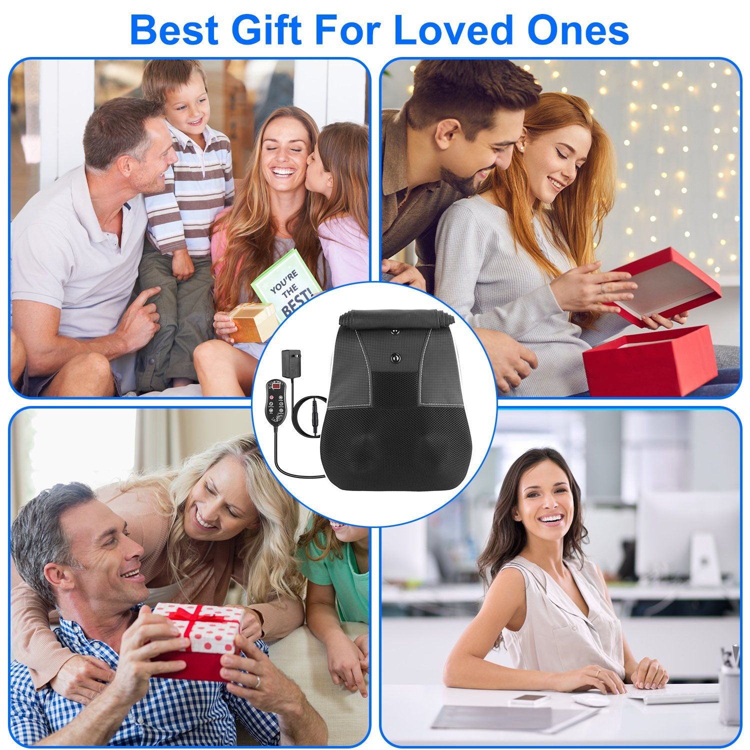 Back Massager with Heat 3D Kneading Massage Pillow