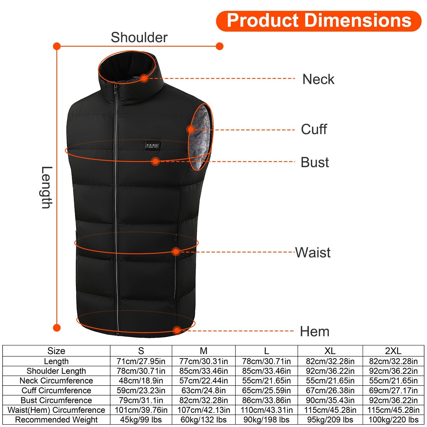 Heated Vest Men/Women with 23 Heating Zones, and 3 Heat Levels