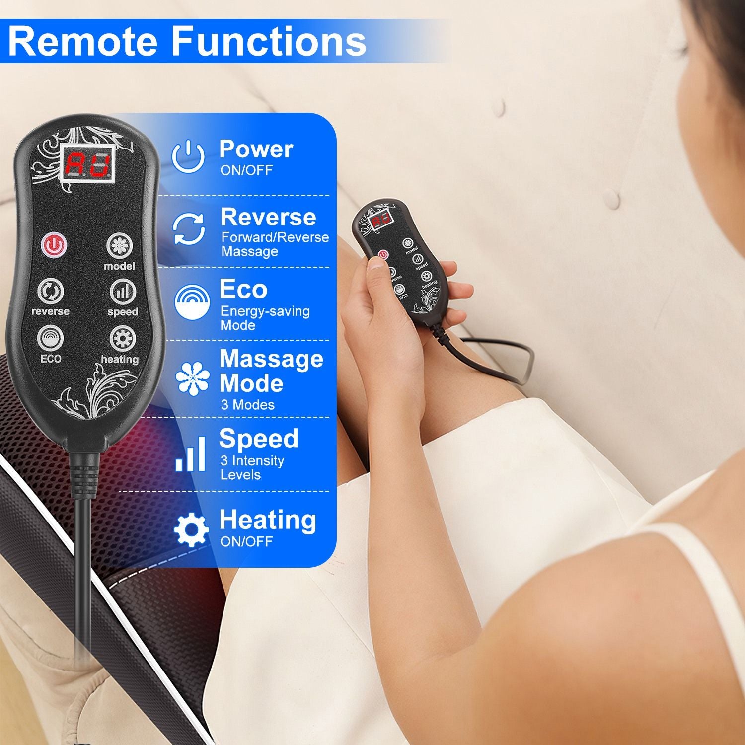 Back Massager with Heat 3D Kneading Massage Pillow