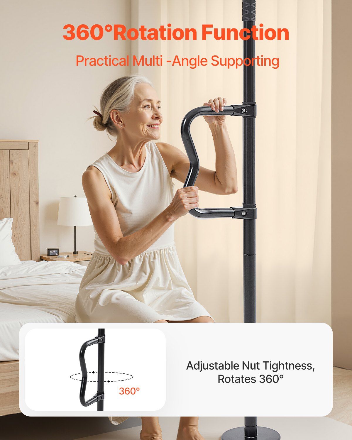 Floor-to-Ceiling Transfer Pole, Tension Mounted Bathroom Grab Bar with Anti-Slip Curve Handle