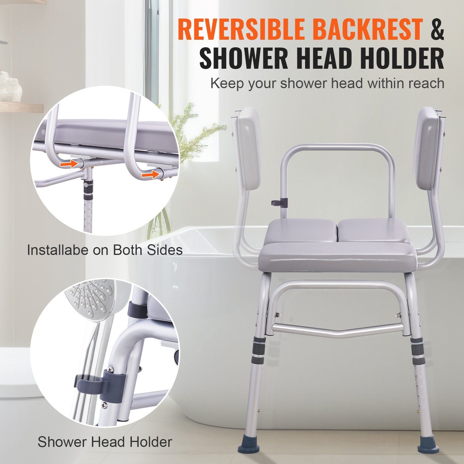 Tub Transfer / Bench for Bathtub 500lbs, with Padded Seat, Armrest and Reversible Backrest