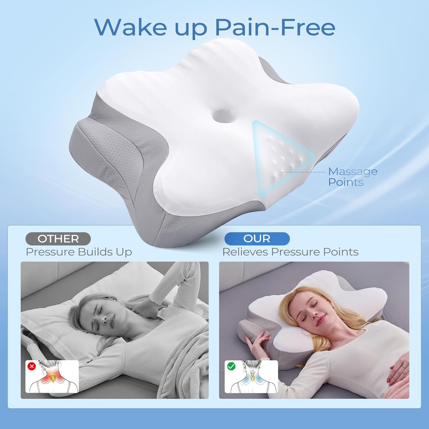 Ergonomic Cervical Neck Memory Foam Pillow with Massage Nodes Pillow for Sleeping